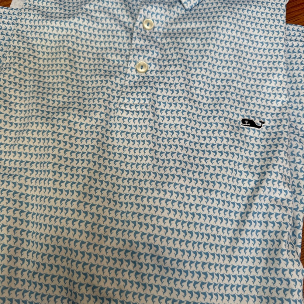 Vineyard Vines Swordfish Pattern Polo in Sky Blue and White
